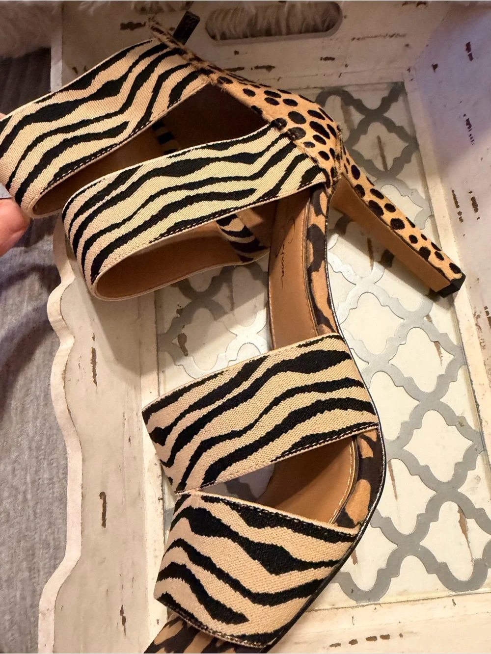 Jessica Simpson Natural Zebra Print Elastic High Heel Sandals size 11